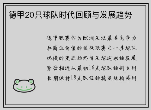 德甲20只球队时代回顾与发展趋势